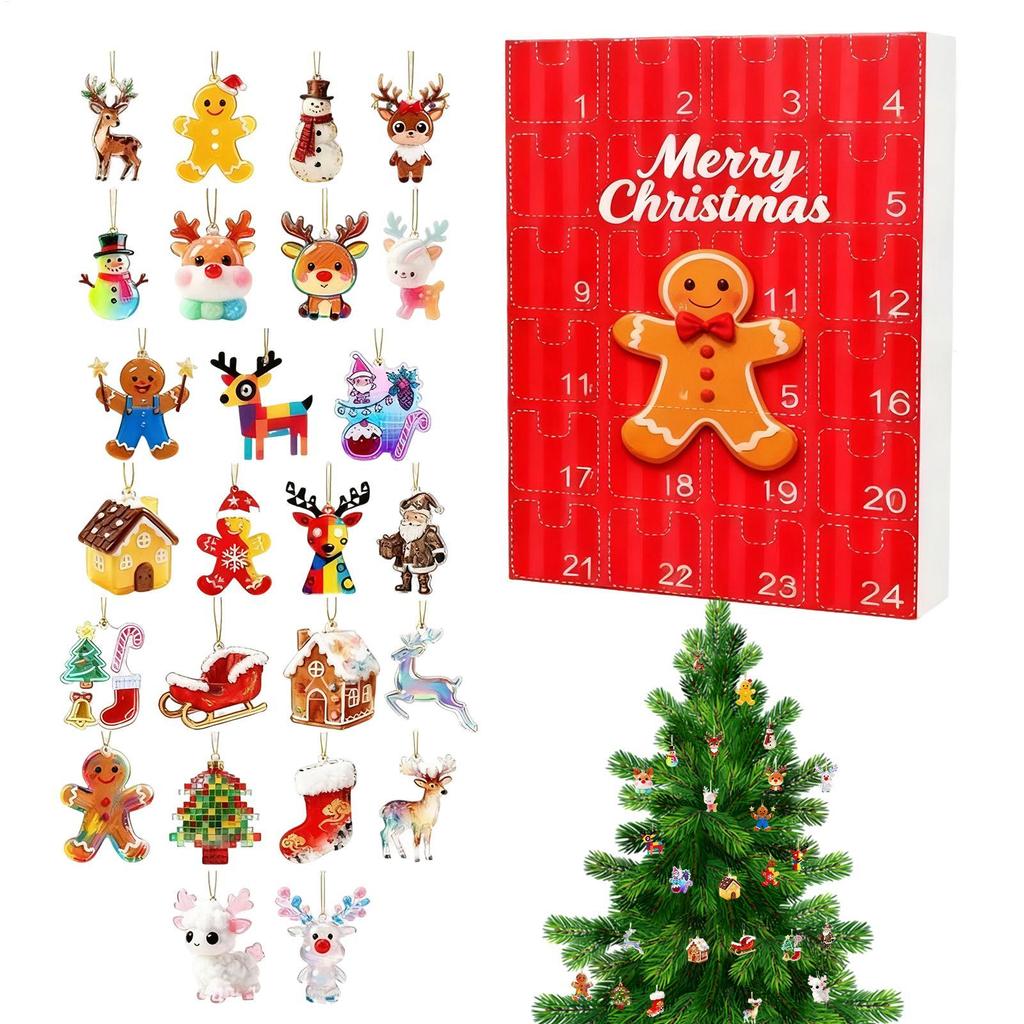 Gingerbread Man Advent Calendar, 2D Flat 24 Day Christmas Countdown Decor Ornaments, Holiday Home Decoration Car Ornaments