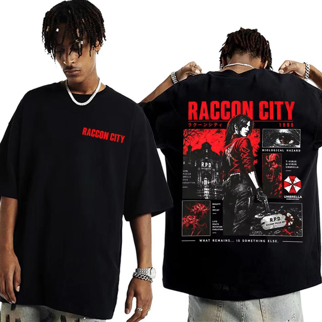 Resident Evil Requiem Raccoon City Claire Merch T Shirt Men Women Vintage Top Hip Hop Streetwear Oversized T-shirt Style Short Sleeve Tee Shirt