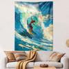 Surfer Carving Big Blue Wave Painterly Ocean Wall Tapestry Surfing Decor for Bedroom Living Room Dorm Gift
