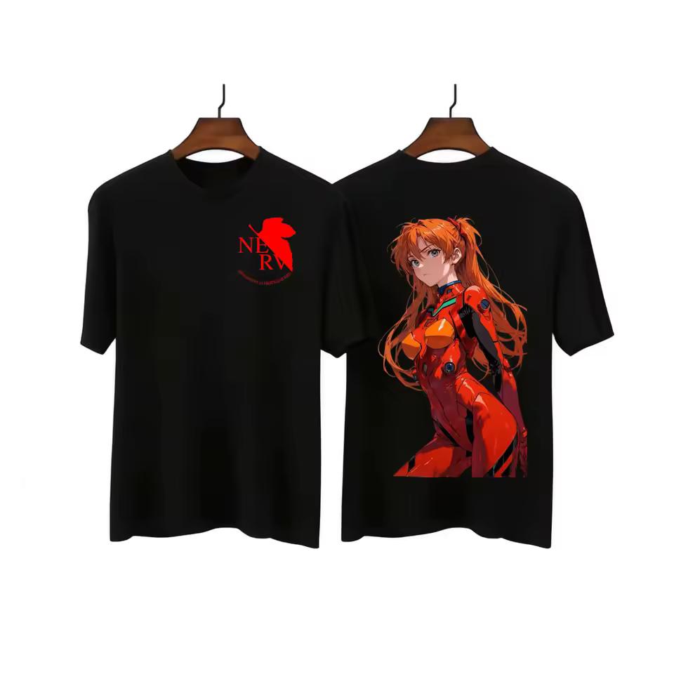Retro Neon Genesis Evangelion Anime Asuka Printed T shirt Men's and Women's T shirt Men's Top Sports T shirt 2026 Summer New Tee