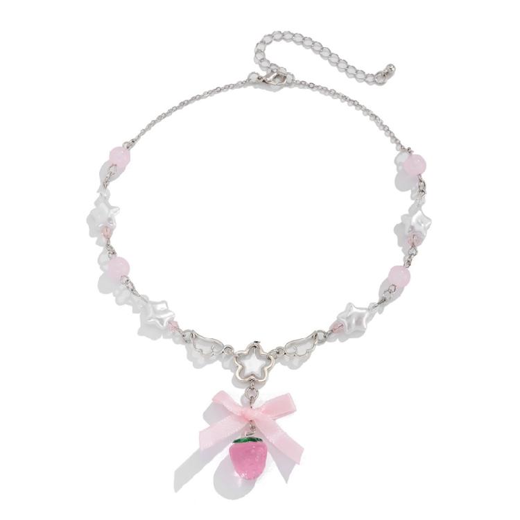 Стильное ожерелье-сердце с клубникой и акцентом в виде бантика, портативное для модных женщин и девушек, милые модные акцентные украшения