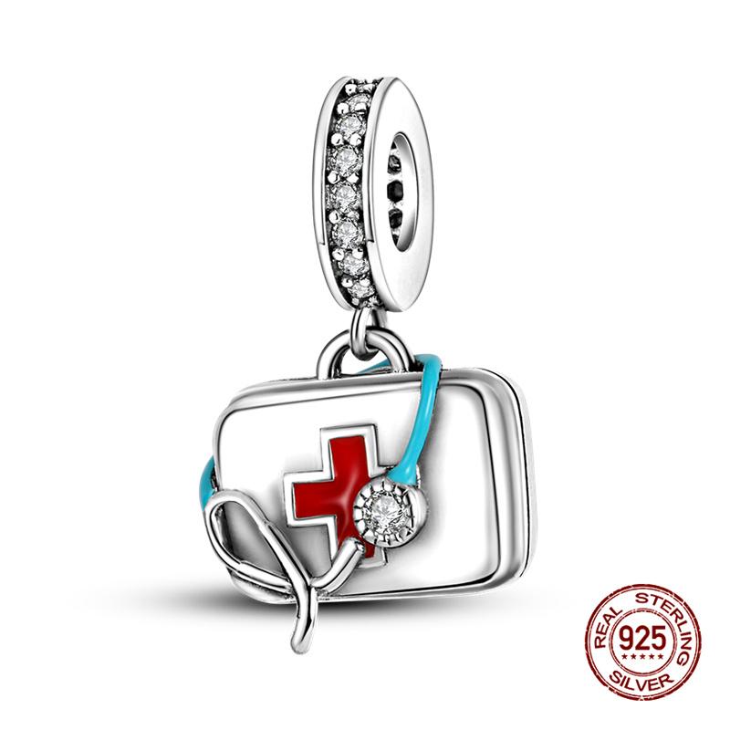 New In Medical Care Series-Medical Box Heart Charms Beads Fit 3Mm Original Bracelet Women Copper Fine Charms Jewelry Gifts