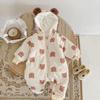 2024 Winter Bear Print Hooded Plush Climbing Bodysuit for Infants and Toddlers