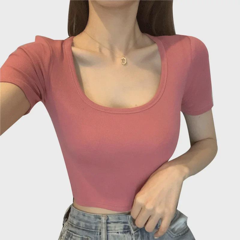 2024 Летняя женская корейская облегающая укороченная футболка