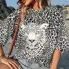 Leopard Print T Shirt Plus Size Short Sleeve SummerCasual Crew Tee Tops Women Retro Street Fashion Oversize T-shirt Clothing