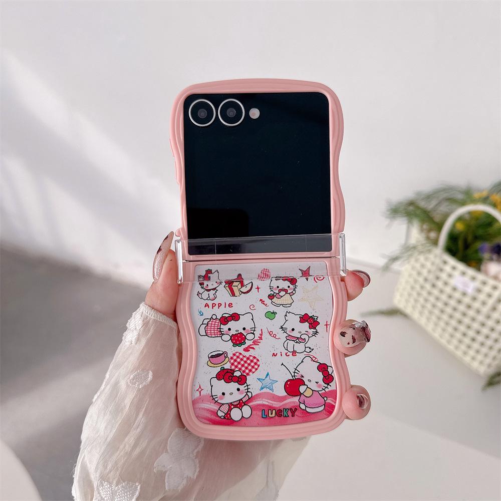 Мягкий чехол для телефона Hello Kitty из поликарбоната с ремешком для серии Samsung Galaxy Z Flip (7/6/5/4/3)
