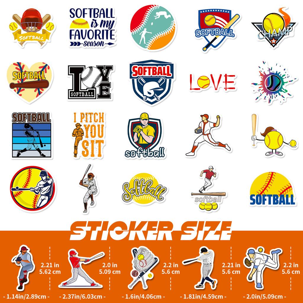 50 Yellow Softball Stickers Softball Stickers Skateboard Guitar Suitcase Waterproof Stickers