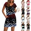 Women's Fashion V-Neck Short Sleeve Drawstring With Pocket Printed Casual Dresses