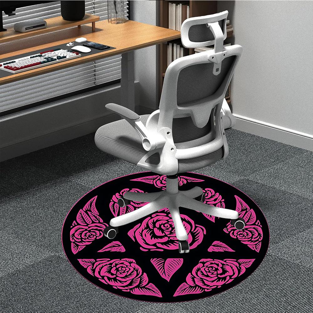 1pc Rose Floral Office Round Area Rug, Under Office Chairs Bedroom Living Room Home Decor, Room Deco, Available in Various Sizes