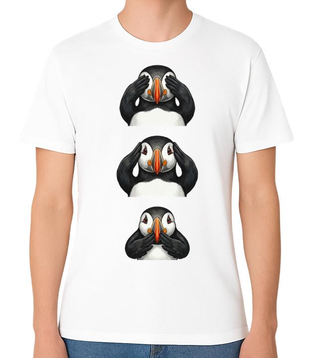 Funny Puffin See Hear Speak No Evil Graphic Unisex T-Shirt Animal Tee