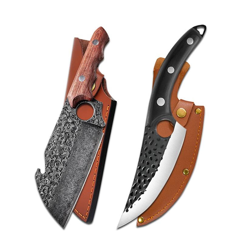 Forged Kitchen Meat Cleaver Chef Knife Boning Slicing Full Tang Butcher Knife Peeling Cutting Fish Sushi Knife with Sheath