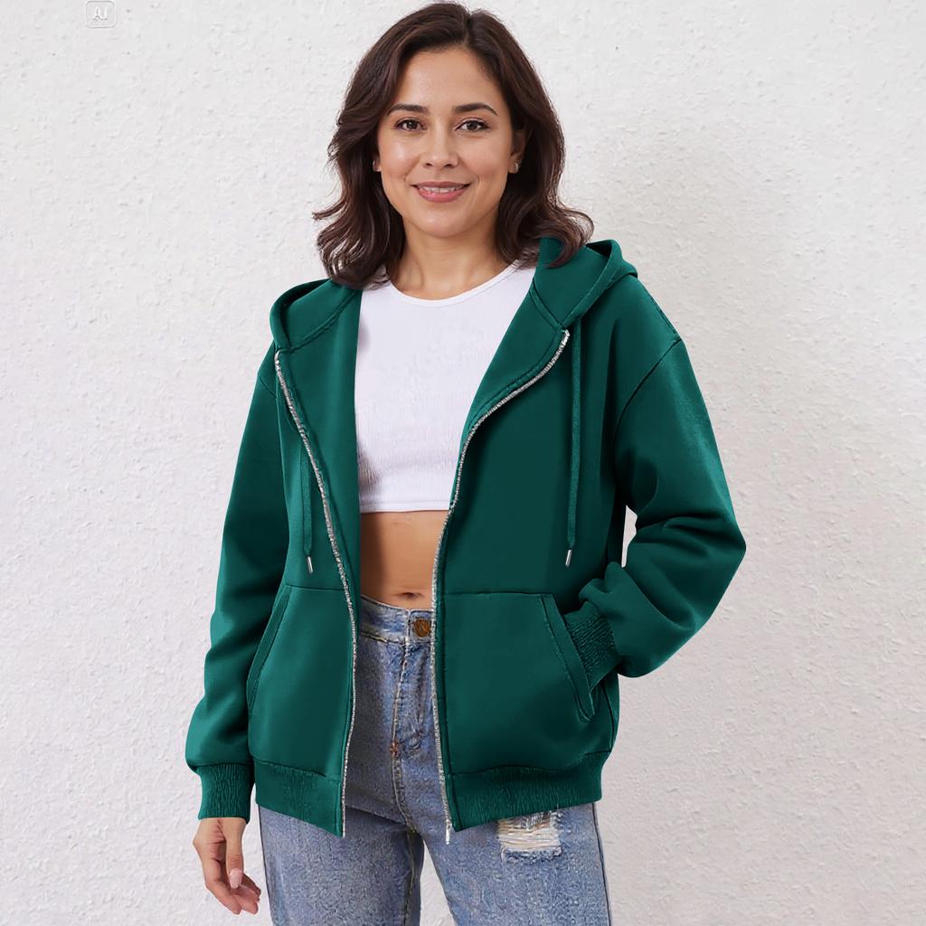 Women's Off Shoulder Zipper Hoodie Sweatshirt Fashion Clothing Casual Jacket