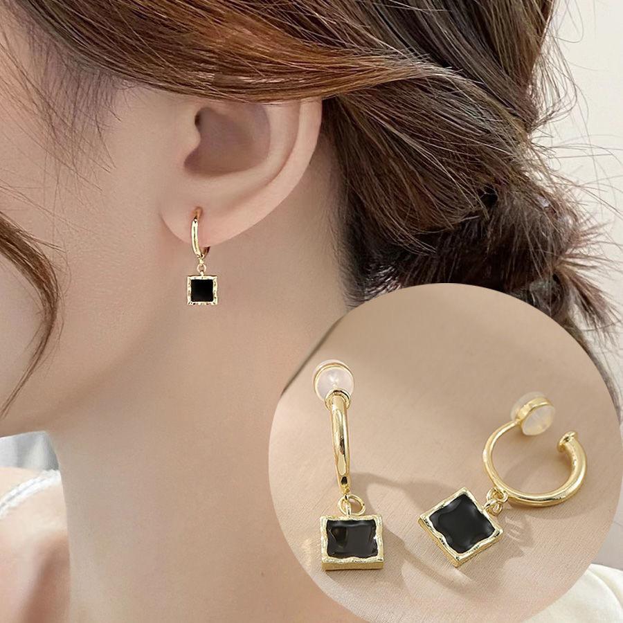Серьги-клипсы без пирсинга, черные серьги, роскошные квадратные серьги-клипсы, новые серьги