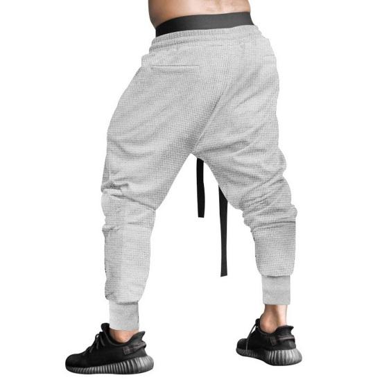 Spring Fall Men Harem Pants Loose Drawstring Elastic Waist Pockets Ankle-banded Solid Color Sport