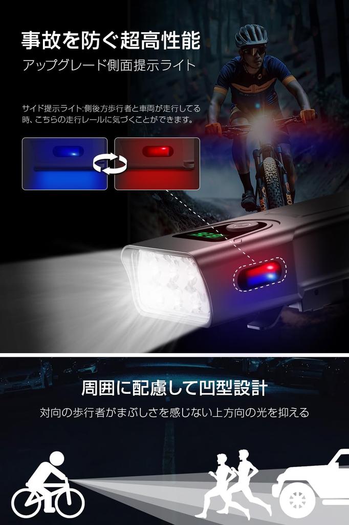 Велосипедный фонарь 5200 мАч с большой емкостью, 6 мощными лампами и боковой видимой USB-зарядкой, велосипедный налобный фонарь, высокая яркость 1000 люмен, 5 степеней затемнения