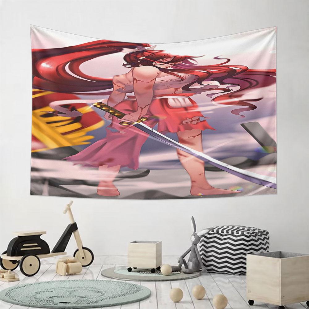 Samurai Girl with Red Hair and Sword Pattern Wall Hanging Tapestry Decorative Tapestry Home Decor for Bedroom and Living Room