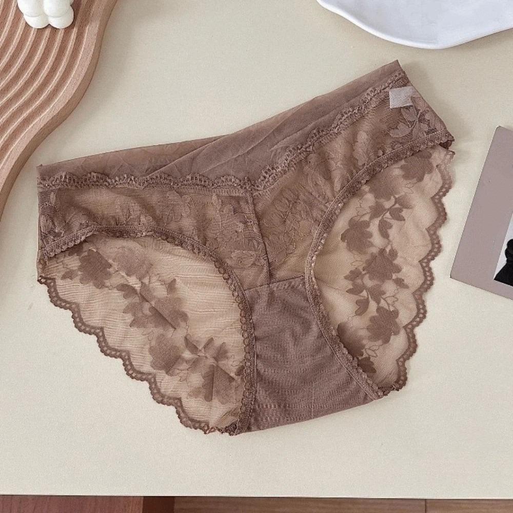 Fashion Mesh Lace Flower Panties Transparent Low Waist French Style Briefs Breathable Women Underwear Summer Spring