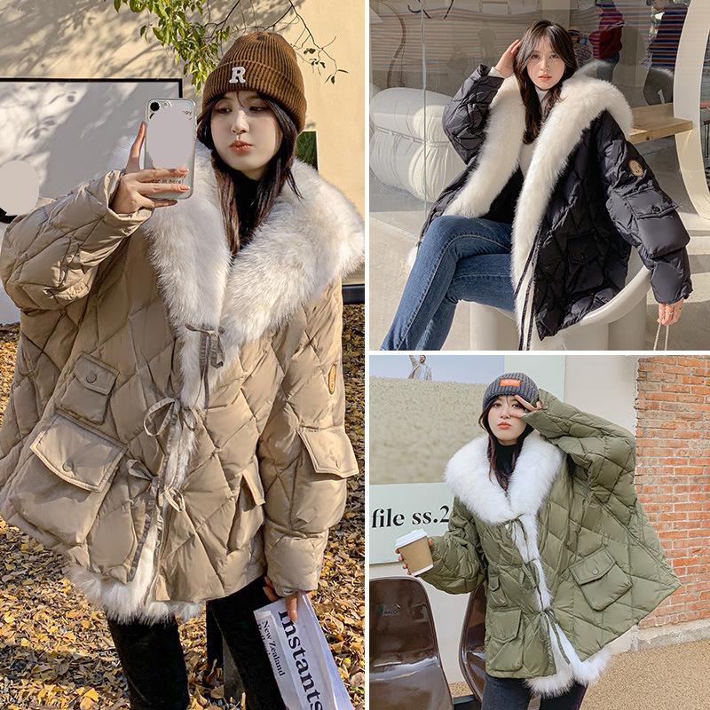 Женский осенне-зимний оверсайз-пуховик высокого класса с плюшевым воротником и свободной курткой