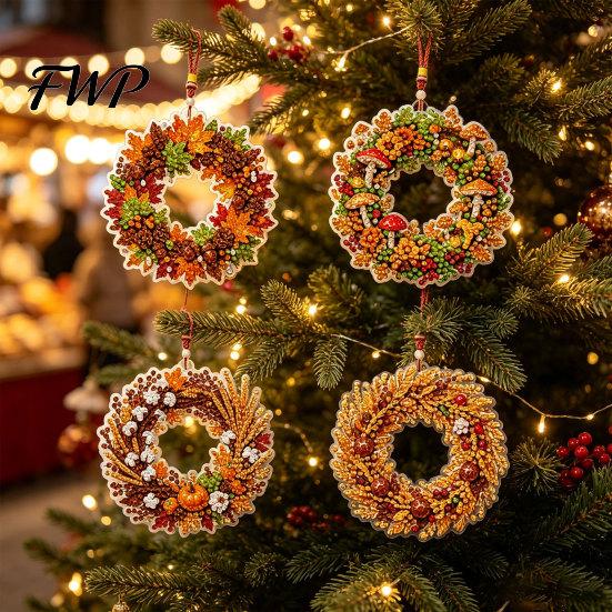 Decorative Window Hanging Ornaments 4Pcs Faux Diamond Art Kit for Christmas Tree, DIY Mini Diamonds Painting Creative Hobbies Adults Ornament