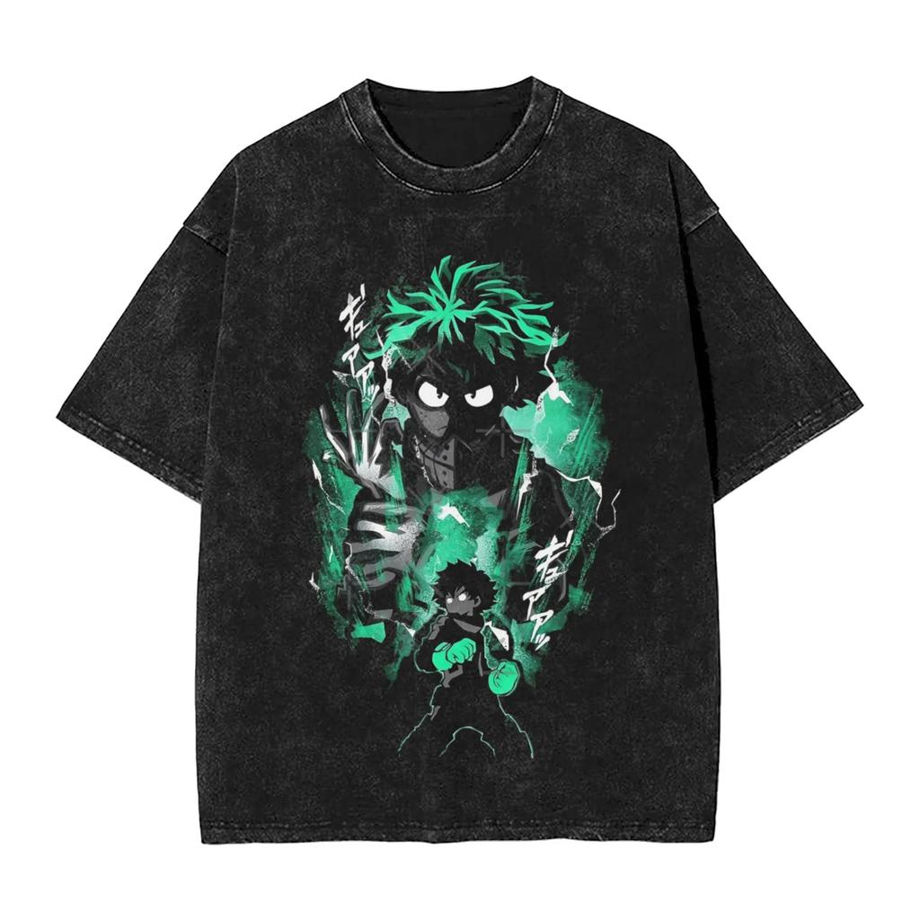 Washed Tee My Hero Academia Might and Dabi One for All Anime T-Shirt Streetwear T Shirts Fashion Tee Shirt For Man Short Sleeve Tees oversize6