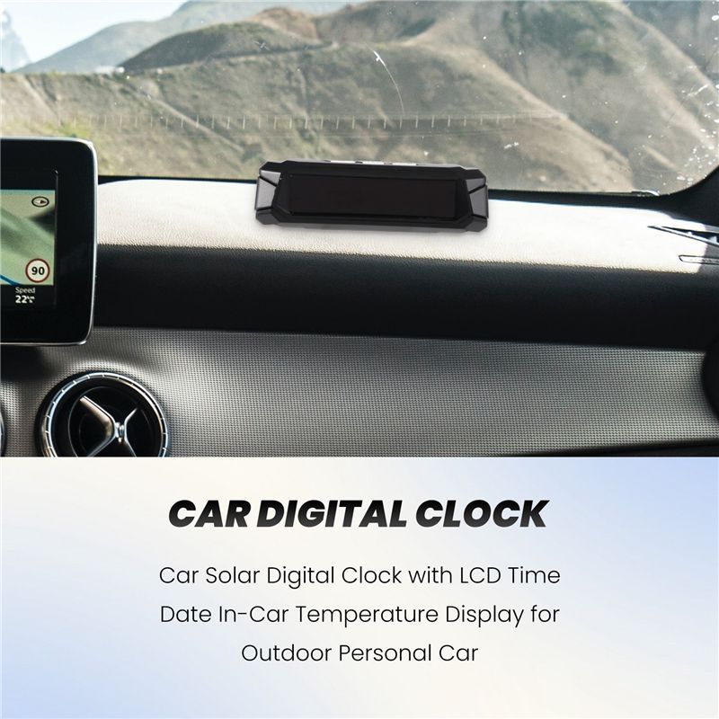 CACE-Car Solar Digital Clock With LCD Time Date In-Car Temperature Display For Outdoor Personal Car Part Decoration