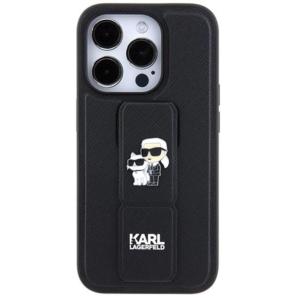 Karl Lagerfeld Чехол Gripstand Saffiano Karl&Choupette Pins для iPhone 14 Pro - черный