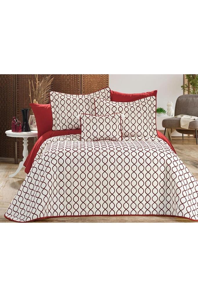 Комплект стеганого постельного белья Brillance 4 шт, Покрывало 250х250, Наволочка 50х70, Двойной размер, Бархат, Свадьба, Кремовый бордовый