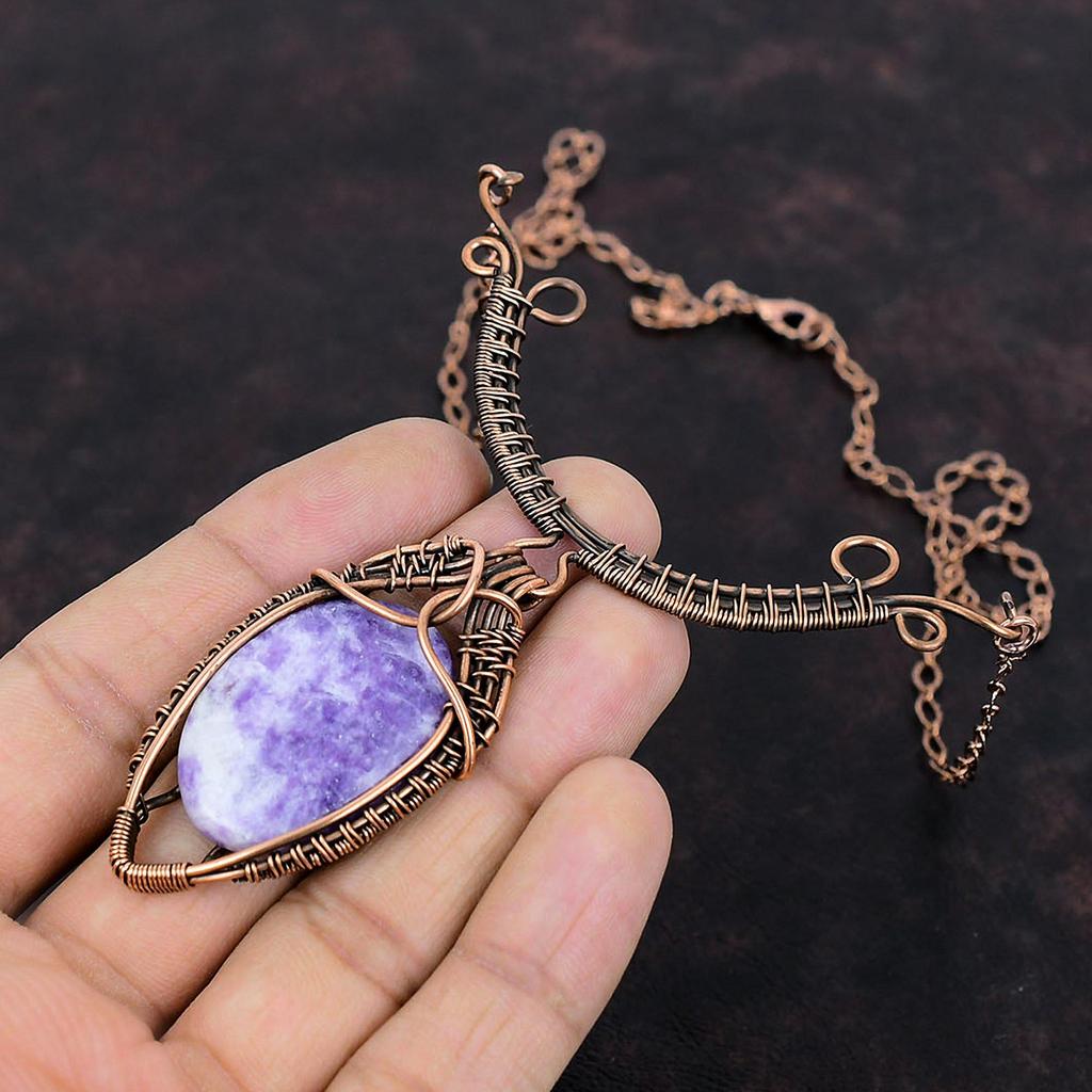 Lepidolite Necklace Copper Wire Wrapped Necklace Adjustable Necklace Gemstone Jewelry Handmade Boho Style Necklace Copper Wire Wrap Jewelry