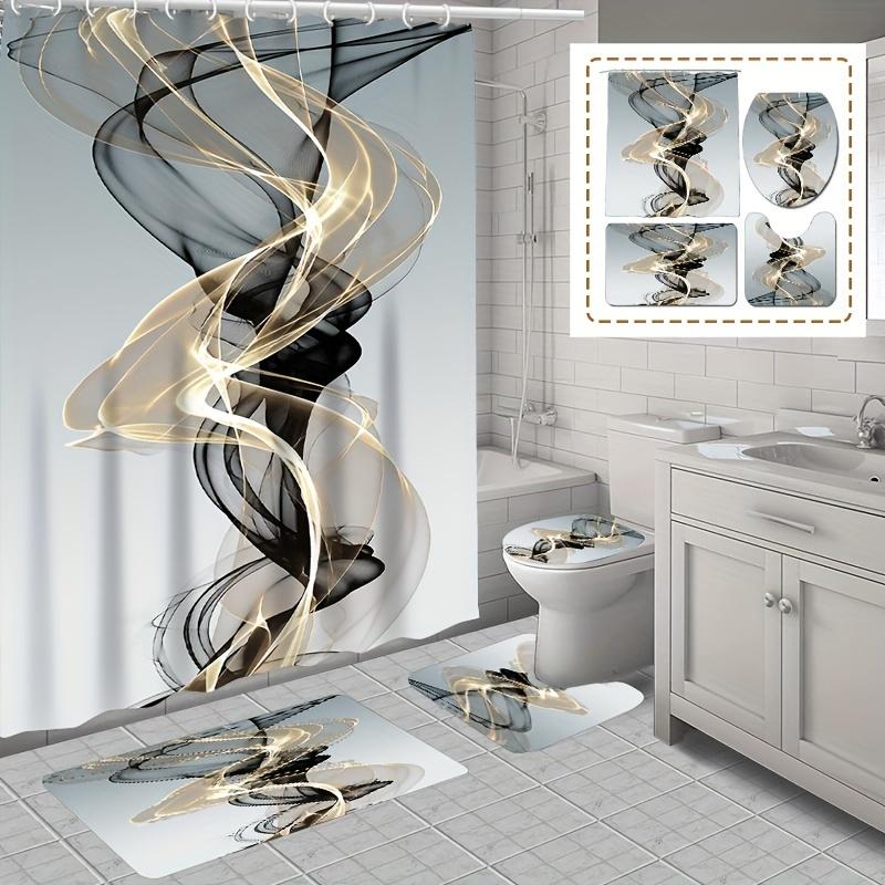 4 шт., набор занавесок для душа с узором современного искусства с 12 крючками, нескользящие коврики, крышка для унитаза и коврик для ванной, водонепроницаемая занавеска для душа, ванная комната