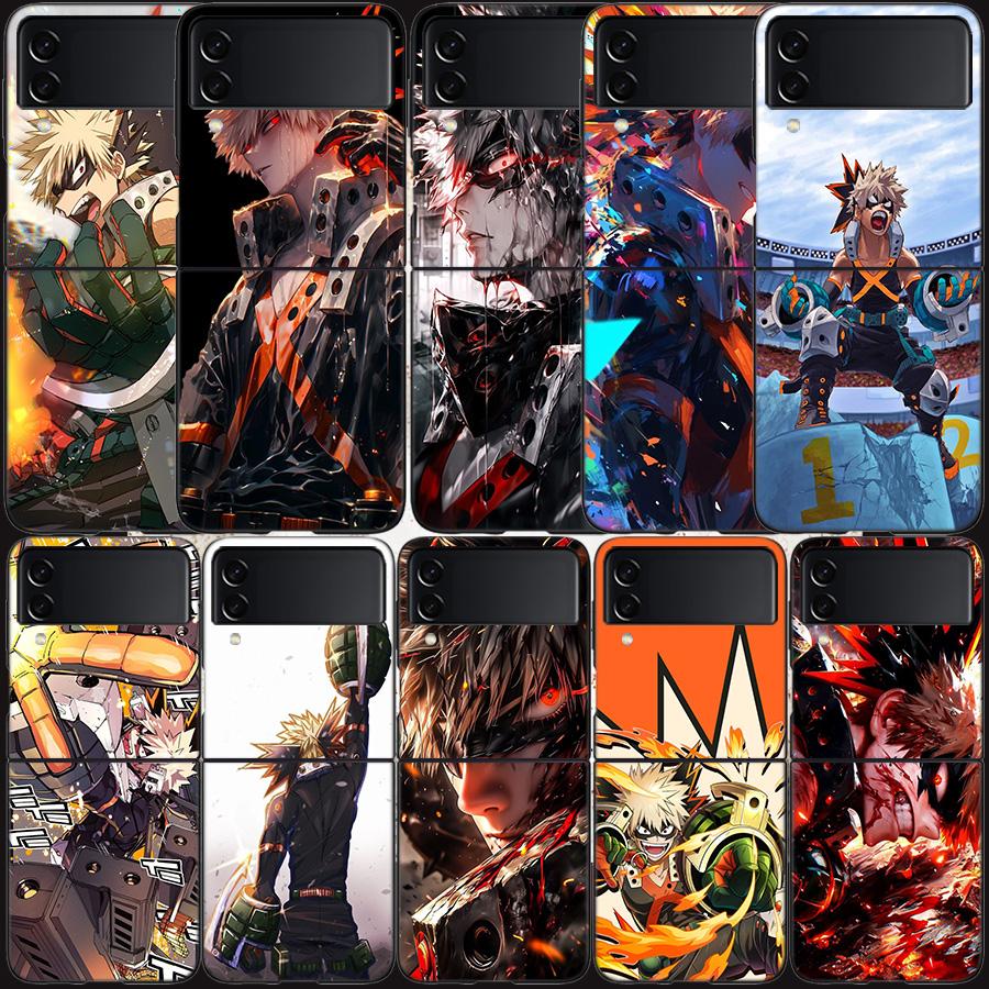 Чехол для телефона My Hero Bakugou Katsuki для Samsung Z Flip 7 6 5G Galaxy Z Flip 5 4 3 Черный Жесткий Чехол Роскошный ПК Корпус Coque