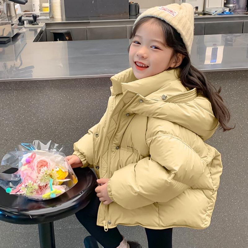 Новая стильная куртка на гусином пуху для девочек, стильная зимняя куртка, детская одежда, трехслойное пальто, теплая детская зимняя одежда