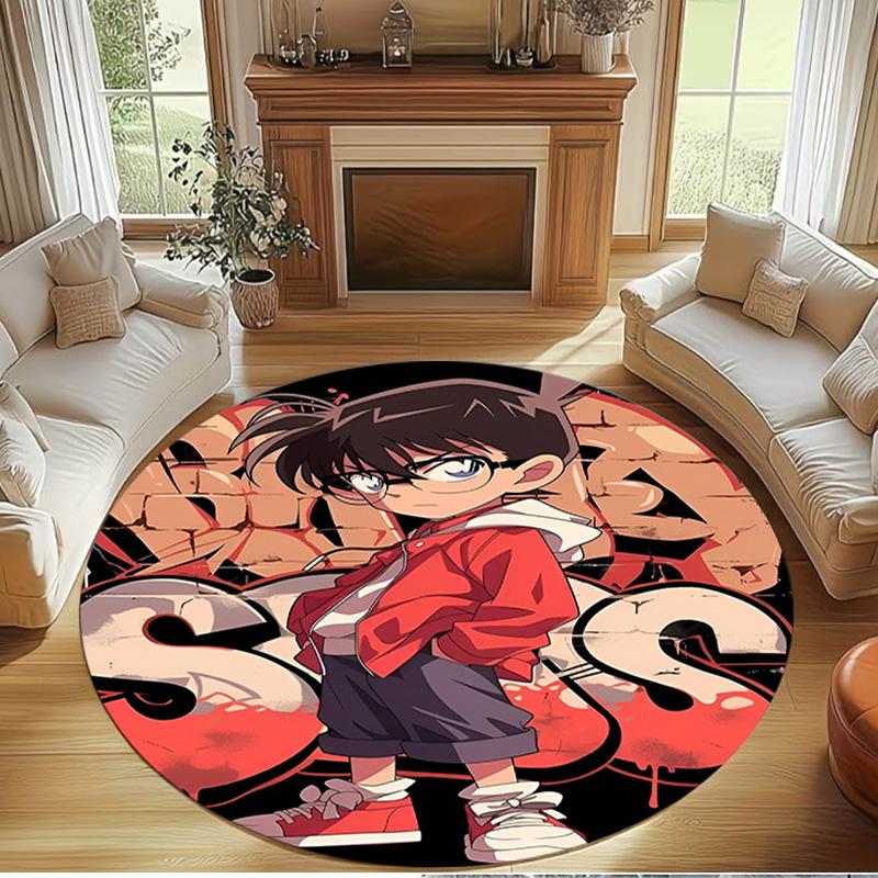Detective Conan Print Round Rug, Washable Floor Carpet, For Entryway Dorm Laundry Room Office Study, Home Decor Birthday Christmas Gift