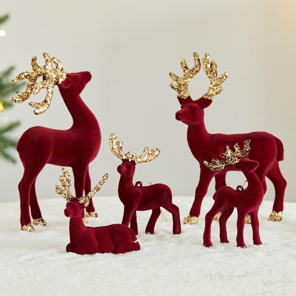 Simulation Christmas Red Deer Figurines Elegant Reindeer Ornaments Elk Glitter Deer Decor Table