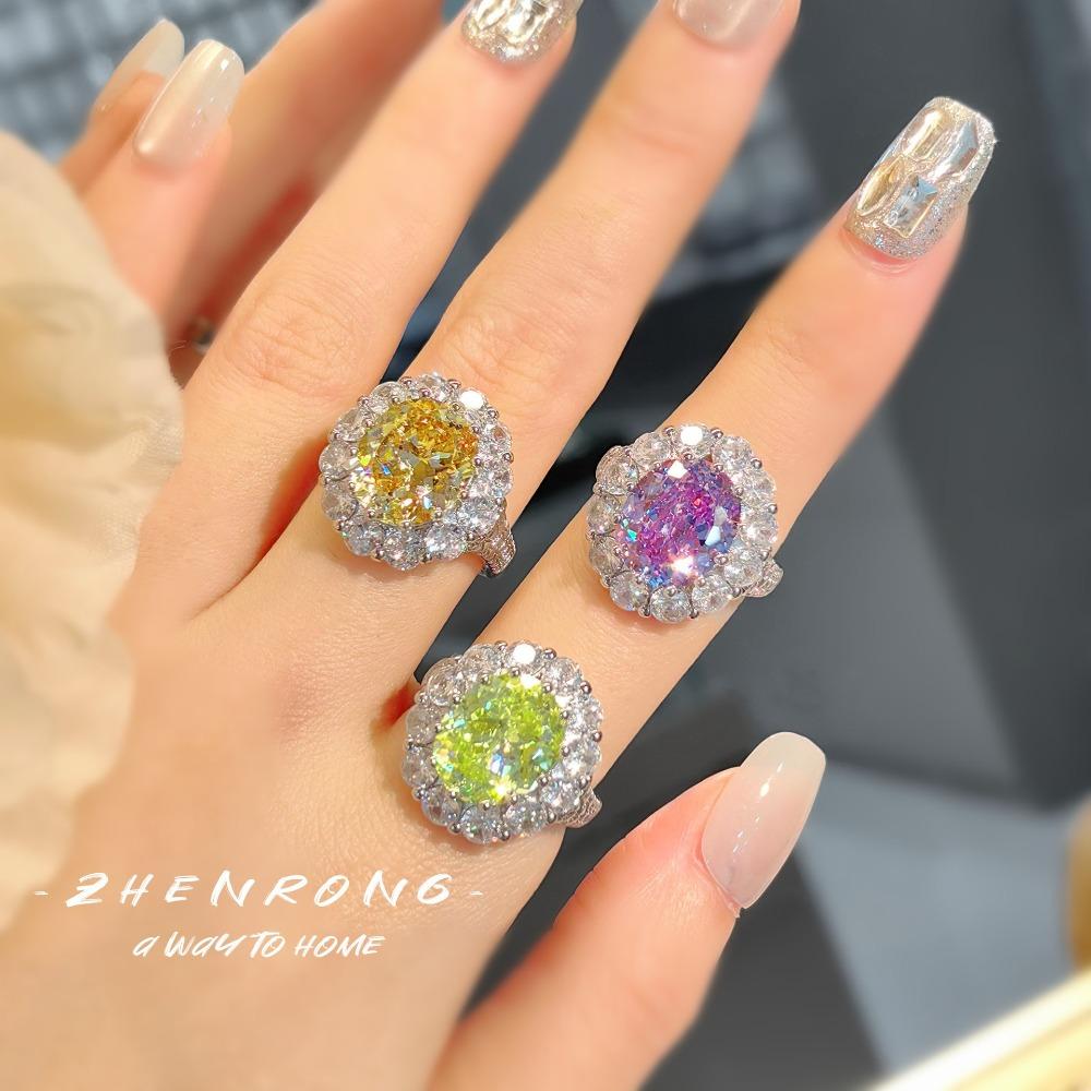 Champagne Pigeon Egg Ring for Women Premium High Carbon Diamond Nest Cut Elegant Light Luxury Jewelry