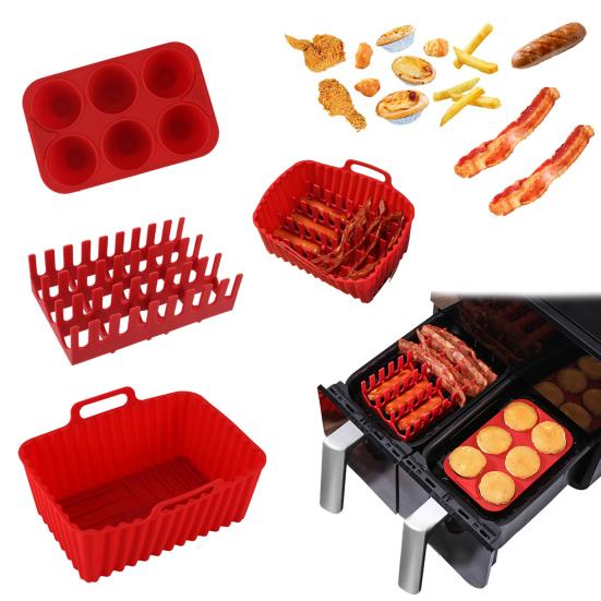 Silicone Air Fryer Liners Set Non-stick Baking Tray Hot Dog Bacon Rack Reusable Baking Pans Air Fryer Cooking Utensils
