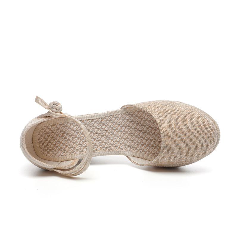 Women's Versatile Linen Wedge Sandals - Breathable, One-Strap Buckle, High-Heeled for Summer Travel