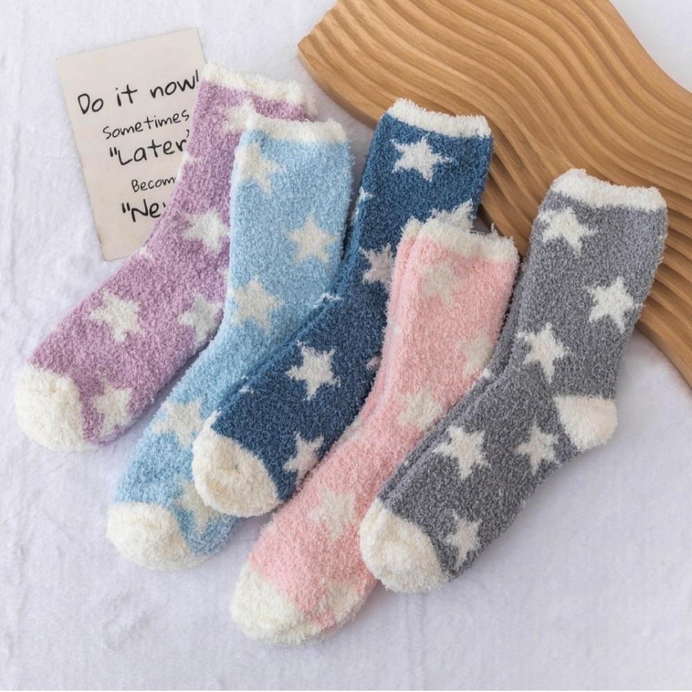 Star Pattern Coral Fleece Socks Breathable Sleeping Socks New Sleep Stockings for Women