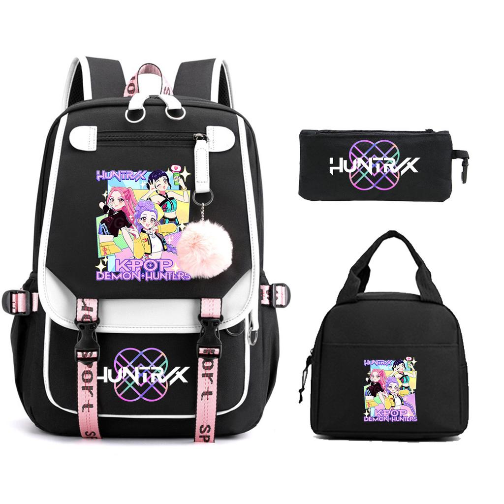 Kpop Demonunters Printed Children'S Pencil Bag Meal Bag Three-Piece Set Elementary And Secondary School Bag