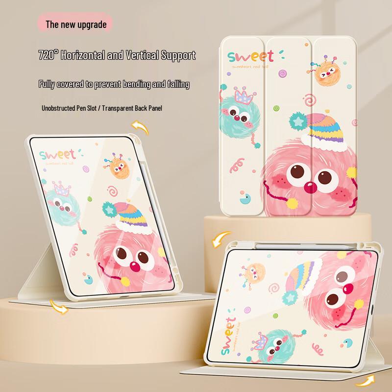 QBOSS Мультяшный вращающийся чехол для iPad с держателем для стилуса
