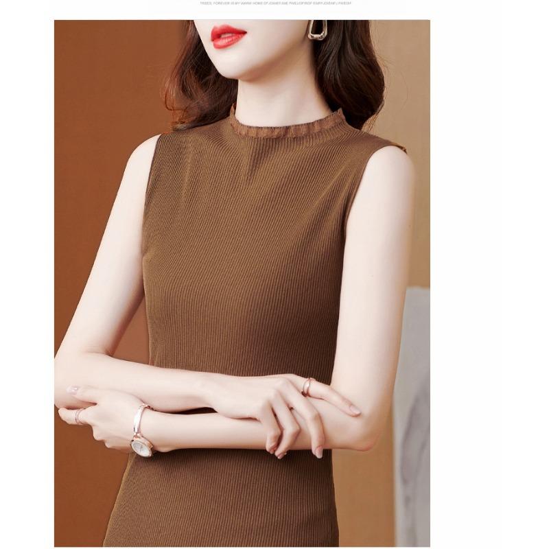 Летний вязаный свитер без рукавов с полуводолазкой, однотонный пуловер, внутренний и внешний топ, повседневный базовый жилет, женская облегающая однотонная одежда 2788