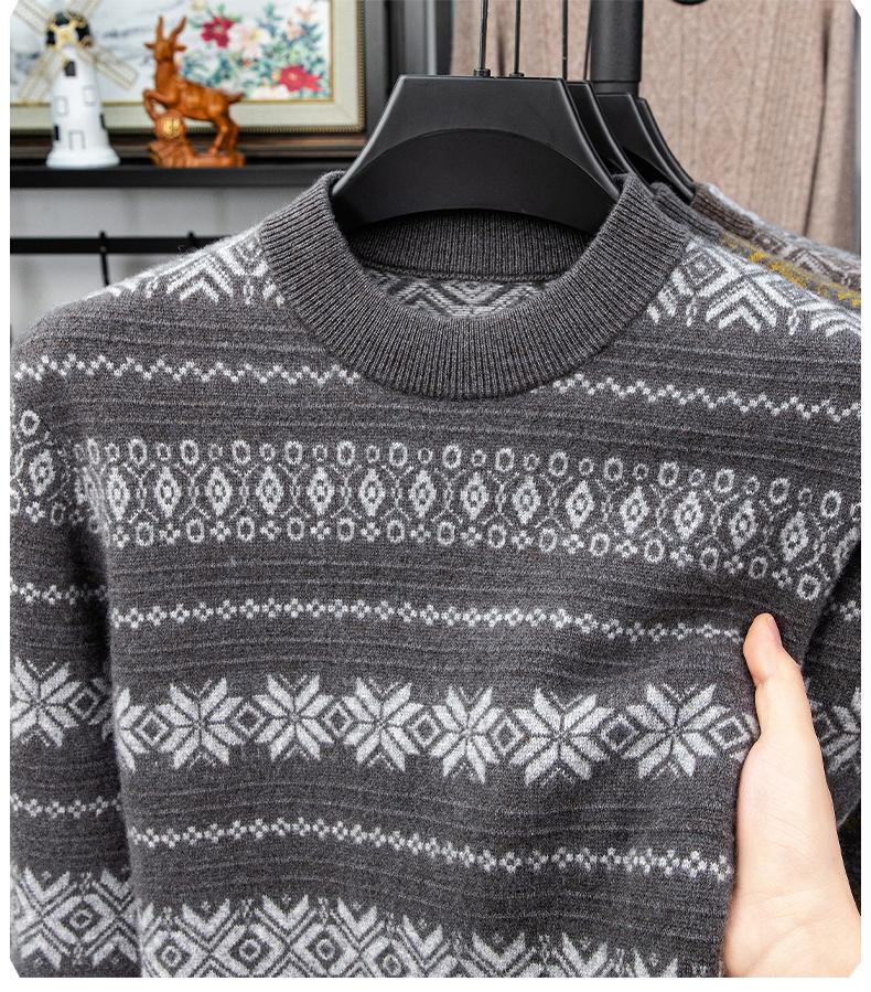[Retro Lazy 15% Yak Fleece] Autumn and Winter Jacquard Woolen Sweater with Horizontal Stripes and Color Contrast for Warmth, Inner Knitted Sweater