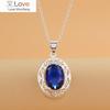 925 Stamped Silver Romantic Blue Crystal Oval Pendant Necklace for Women Fashion Party Wedding Accessories Jewelry Gifts
