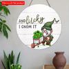 2D Flat 20*20см 1шт И Lucky I Gnom it St. День Святого Патрика Круглый деревянный домашний декор, зеленая шляпа Старый эльф и четырехлистный клевер узор Праздничная вечеринка