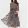 Элегантные повседневные платья в горошек с длинным рукавом А-силуэта, весна-лето, женская мода, женское винтажное шифоновое платье с круглым вырезом и поясом, длинное женское платье 1570