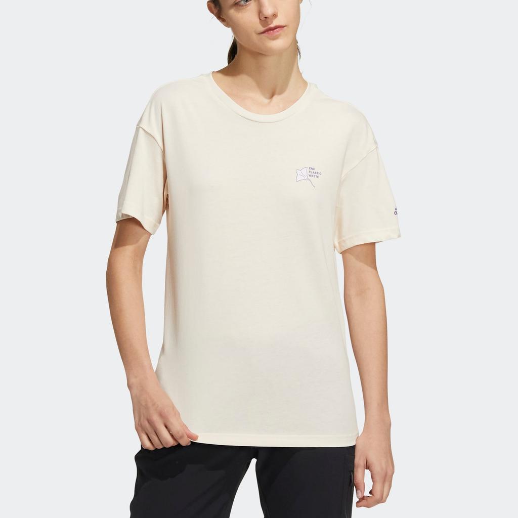 Adidas Футболка Ocean Gfx, повседневная дышащая спортивная футболка с принтом дельфина, женские топы с короткими рукавами, бежевый HE7339