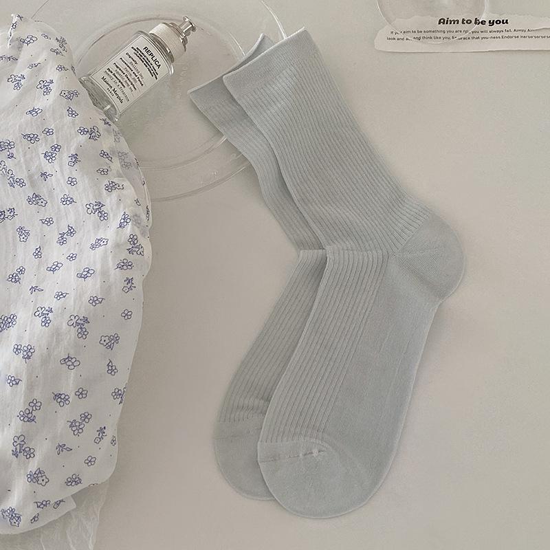 Летние носки женские 76% лиоцелл шелк тонкие дышащие однотонные длинные носки корейский стиль кэжуал уличная одежда средней длины носки