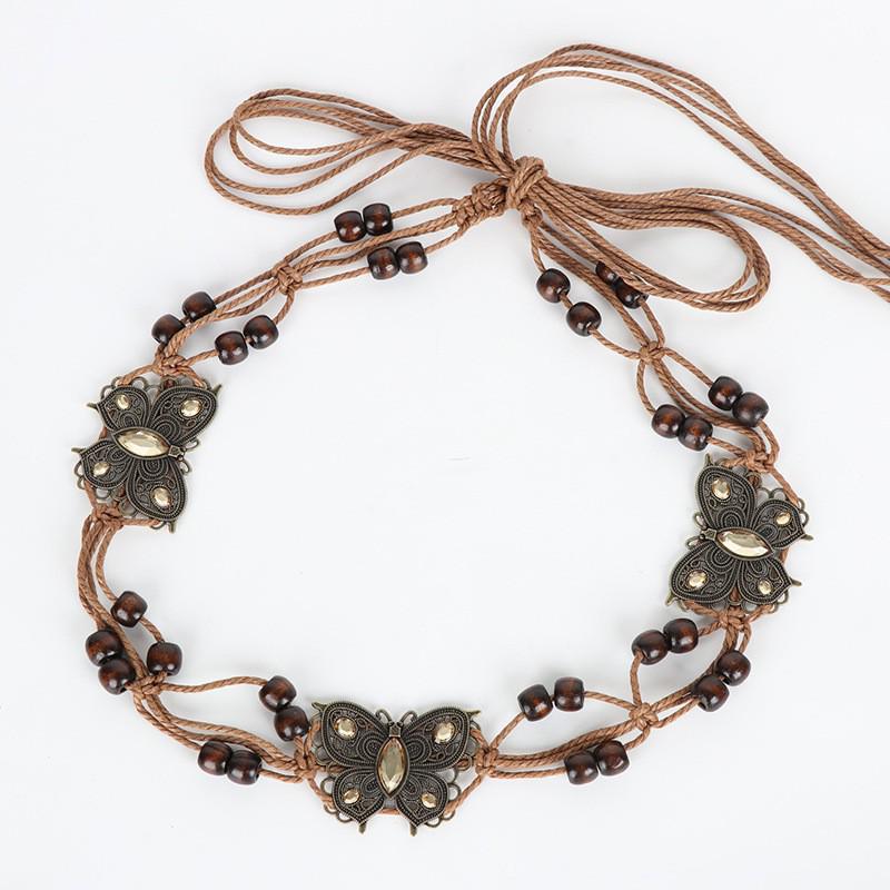 Пояс ручной работы в богемном стиле с бирюзовым плетением - Винтажная этническая поясная цепочка