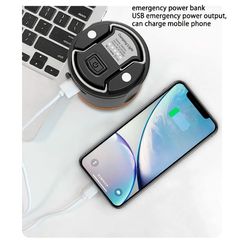 Фонарь кемпинговый Camping Light + Powerbank / 5 режимов / магнит / крючок / IP65 / 5W / Type-C