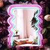 Archway Wave Neon Sign Mirror for Wall Decor, Powered by USB, 3D Art Neon Light, Pink and Blue, LED Light Wall Mirror, Makeup Mirror with Lights