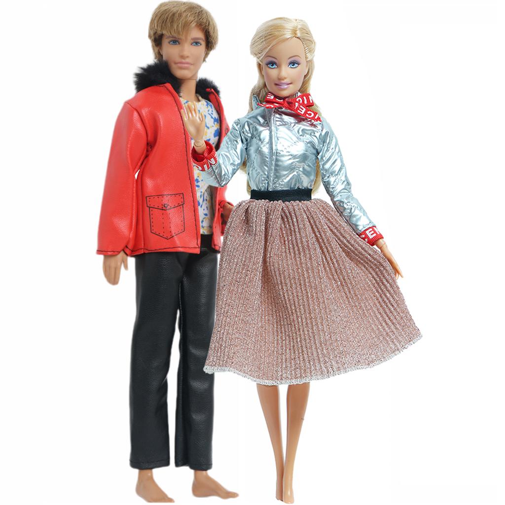 2 Комплекта Парной Одежды для Кена для 30см Кукол Ручной Работы Кожаное Пальто Брюки Одежда Аксессуары(НЕТ КУКЛЫ)